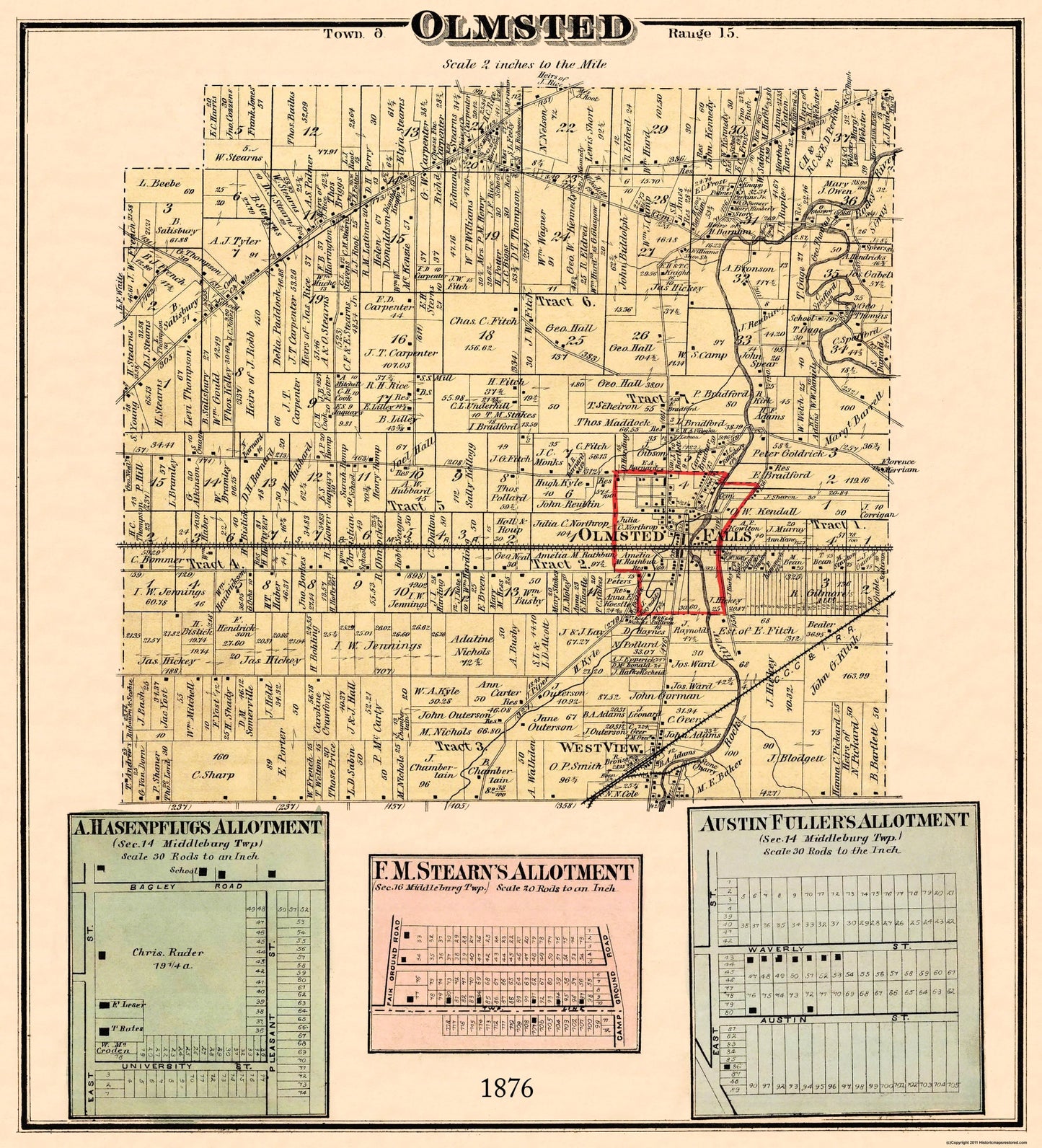 Historic City Map - Olmsted Ohio - Titus 1876 - 23 x 25.31 - Vintage Wall Art