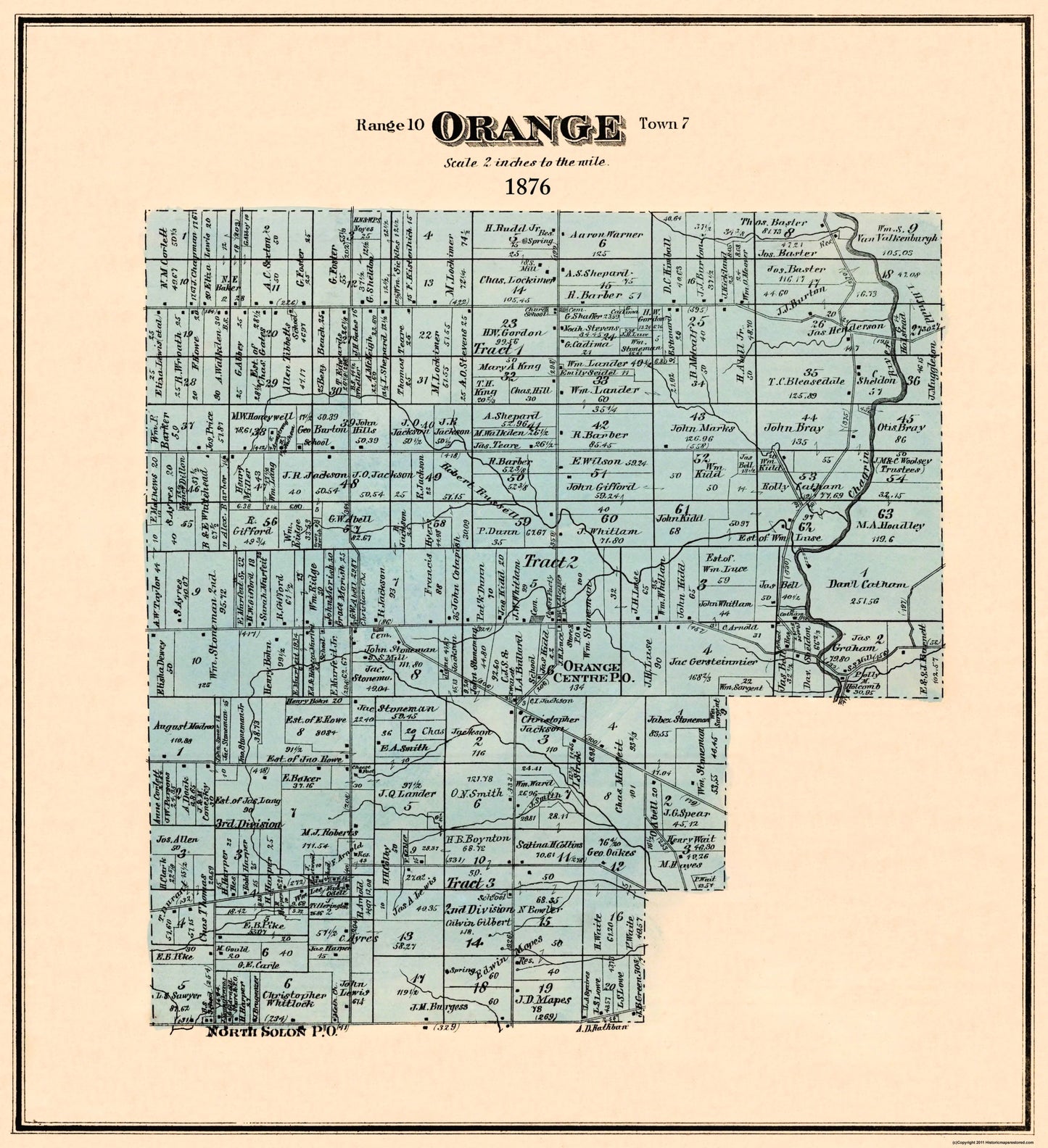 Historic City Map - Orange Ohio - Titus 1876 - 23 x 25.25 - Vintage Wall Art