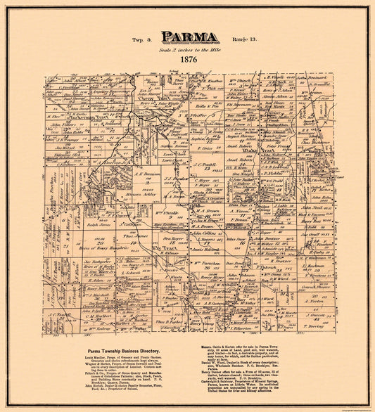 Historic City Map - Parma Ohio - Titus 1876 - 23 x 25.31 - Vintage Wall Art