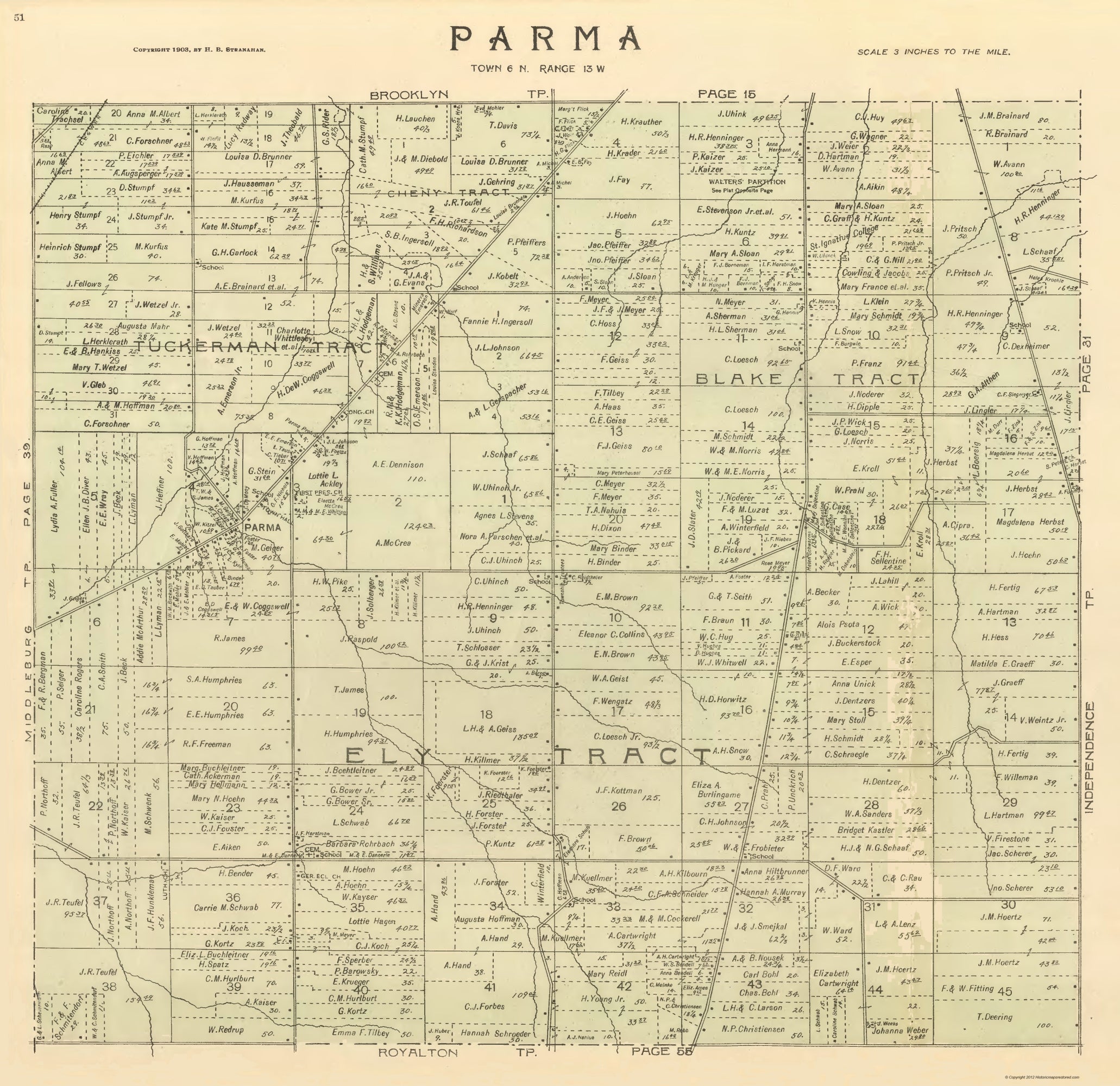 Historic City Map - Parma Ohio - Stranahan 1903 - 23 x 27.09 - Vintage ...