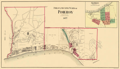 Historic City Map - Pomeroy New Haven Ohio - Hayes 1877 - 39.69 x 23 - Vintage Wall Art