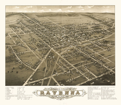 Historic Panoramic View - Ravenna Ohio - Ruger 1882 - 26.54 x 23 - Vintage Wall Art