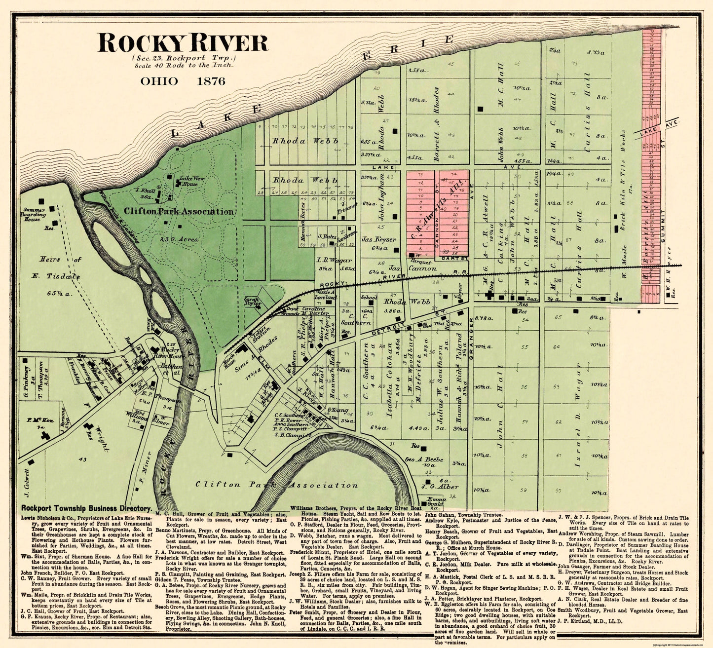 Historic City Map - Rocky River Ohio - Titus 1876 - 25.31 x 23 - Vintage Wall Art