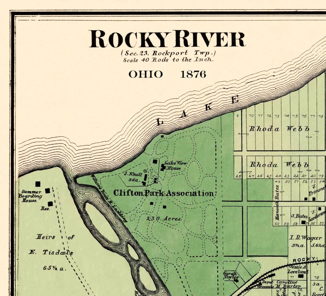 Historic City Map - Rocky River Ohio - Titus 1876 - 25.31 x 23 - Vintage Wall Art
