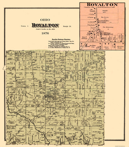 Historic City Map - Royalton Ohio - Titus 1876 - 23 x 26.25 - Vintage Wall Art