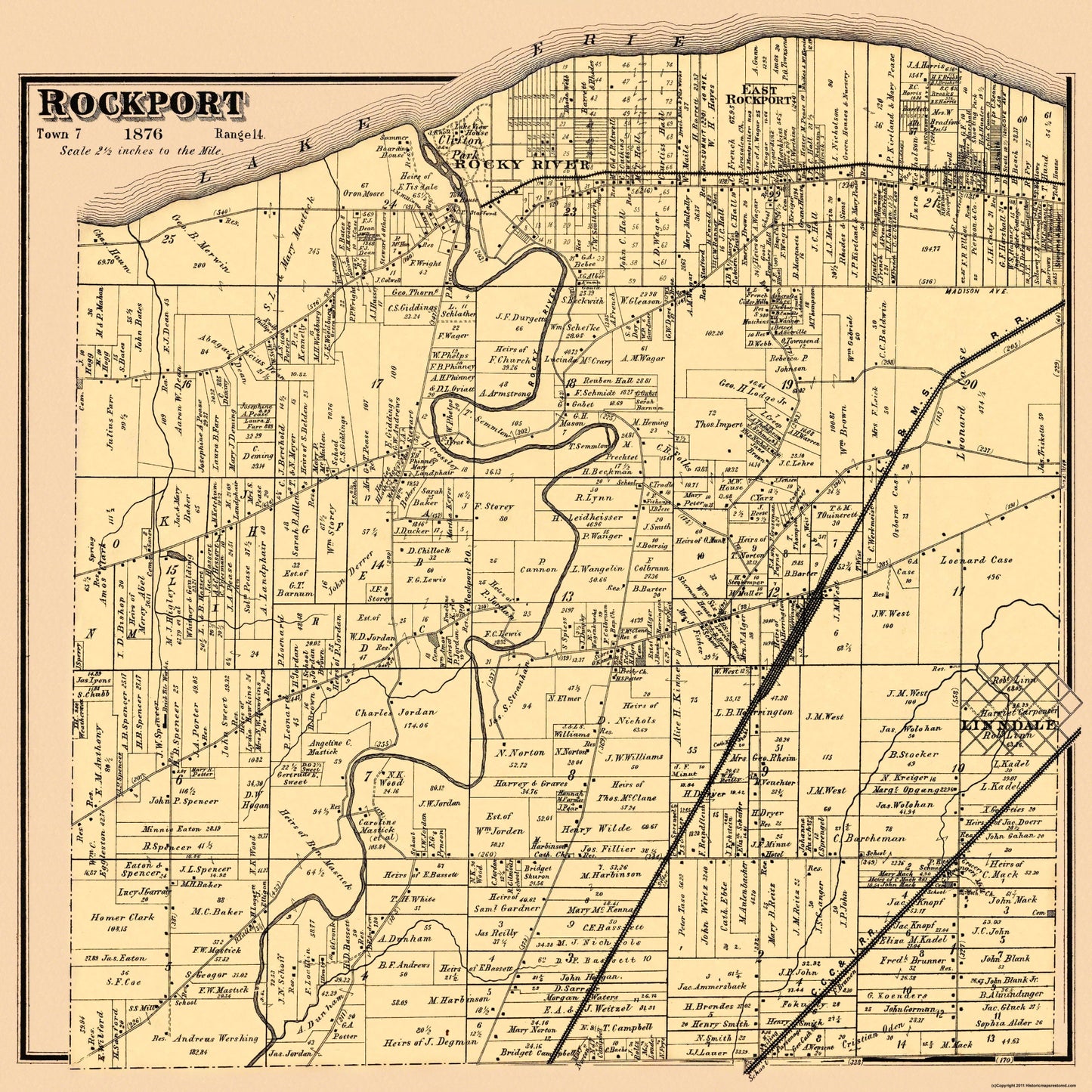 Historic City Map - Rockport Ohio - Titus 1876 - 23 x 23 - Vintage Wall Art