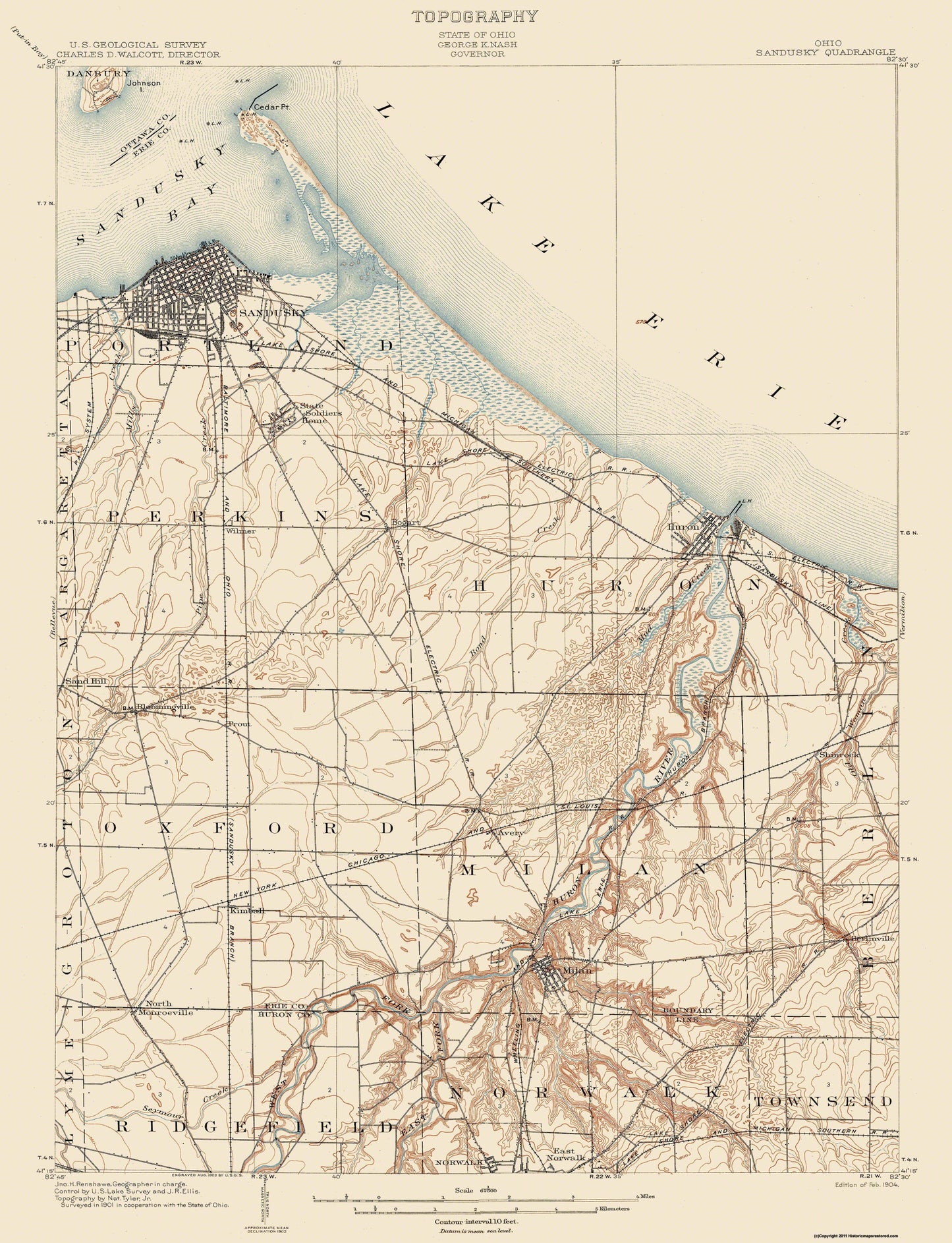 Topographical Map - Sandusky Ohio Quad - USGS 1904 - 23 x 30.03 - Vintage Wall Art