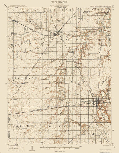 Topographical Map - Upper Sandusky Ohio Quad - USGS 1907 - 23 x 29.38 - Vintage Wall Art