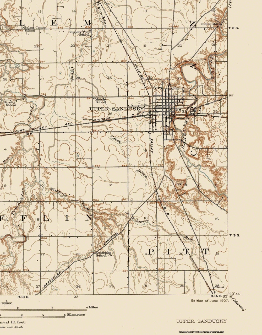 Topographical Map - Upper Sandusky Ohio Quad - USGS 1907 - 23 x 29.38 - Vintage Wall Art