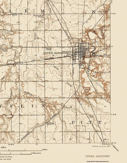 Topographical Map - Upper Sandusky Ohio Quad - USGS 1907 - 23 x 29.38 - Vintage Wall Art