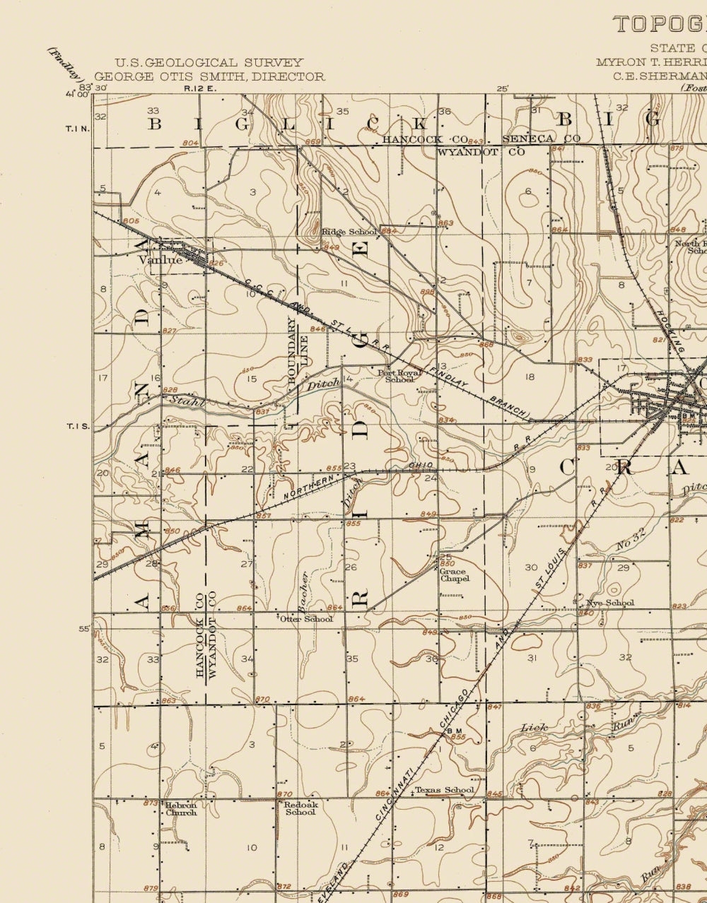 Topographical Map - Upper Sandusky Ohio Quad - USGS 1907 - 23 x 29.38 - Vintage Wall Art