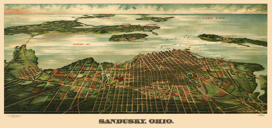 Historic Panoramic View - Sandusky Ohio - Alvord 1898 - 48.65 x 23 - Vintage Wall Art