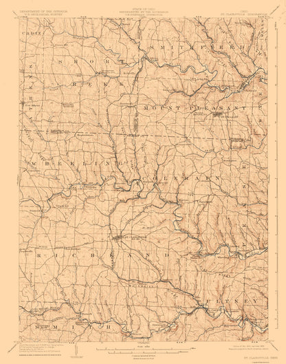 Topographical Map - St Clairsville Ohio Quad - USGS 1905 - 23 x 29.22 - Vintage Wall Art