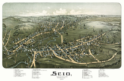 Historic Panoramic View - Scio Ohio - Fowler 1899 - 35.38 x 23 - Vintage Wall Art