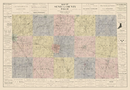 Historic County Map - Seneca County Ohio - Woods 1896 - 33.26 x 23 - Vintage Wall Art