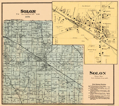 Historic City Map - Solon Ohio - Titus 1876 - 25.81 x 23 - Vintage Wall Art