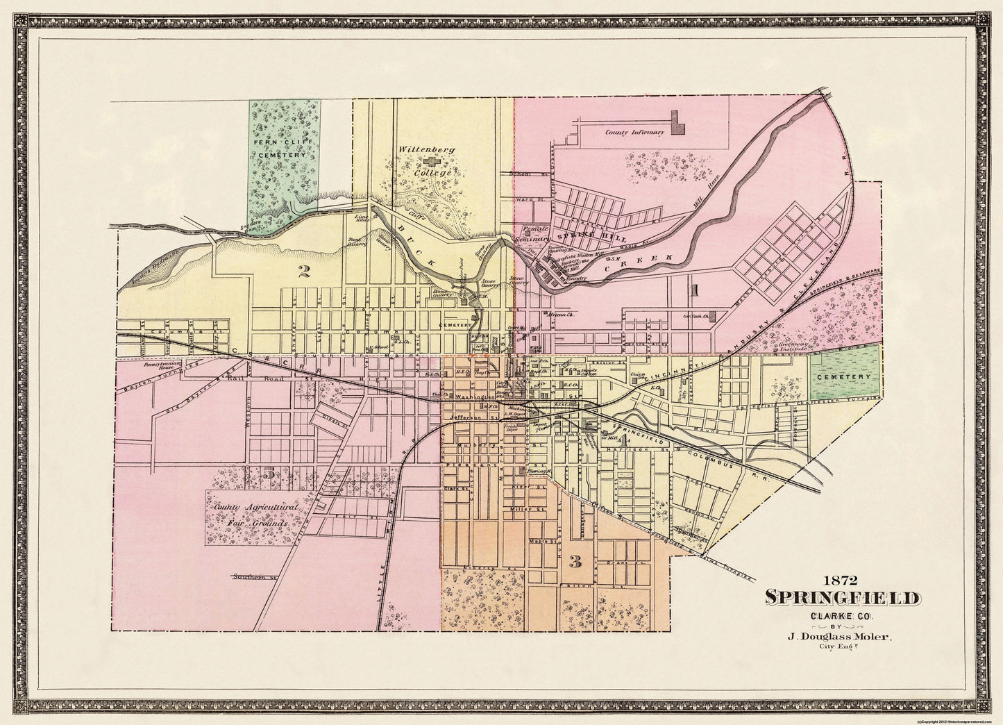 Historic City Map - Springfield Ohio - Moler 1872 - 31.81 x 23 - Vintage Wall Art