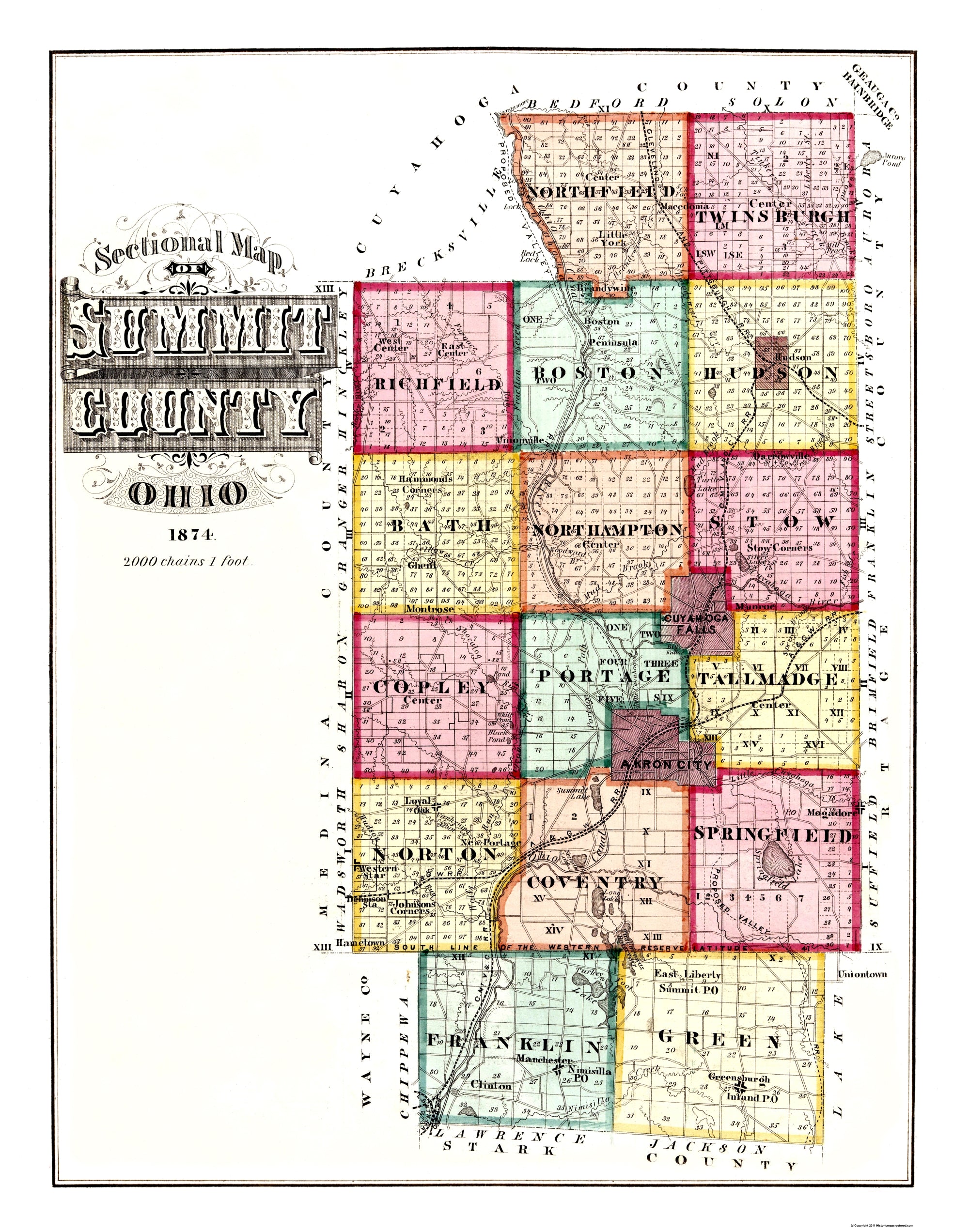 Historic County Map - Summit County Ohio - 1874 - 23 x 29.25 - Vintage ...