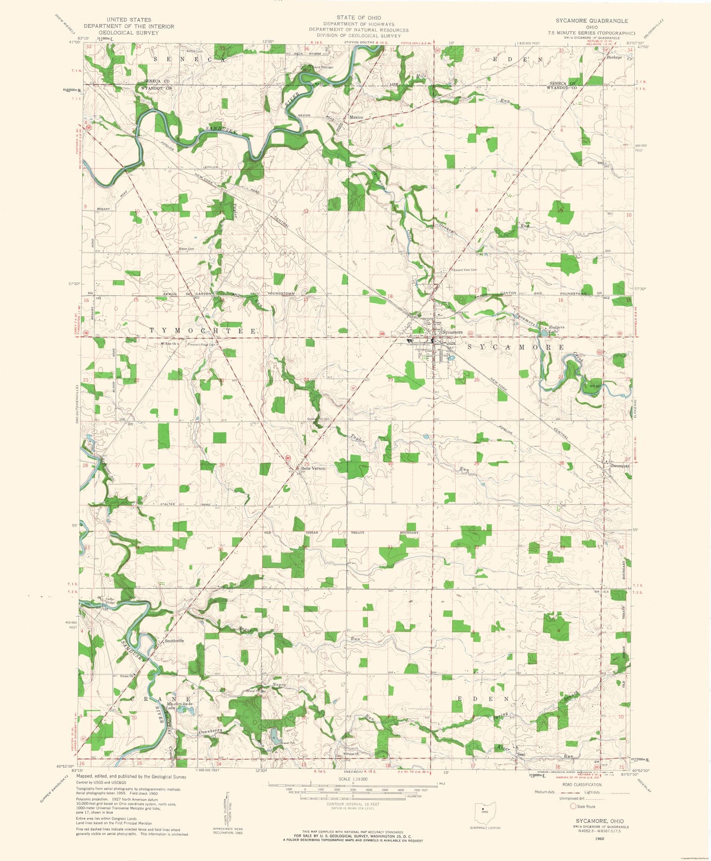 Topographical Map - Sycamore Ohio Quad - USGS 1960 - 23 x 27.87 - Vintage Wall Art