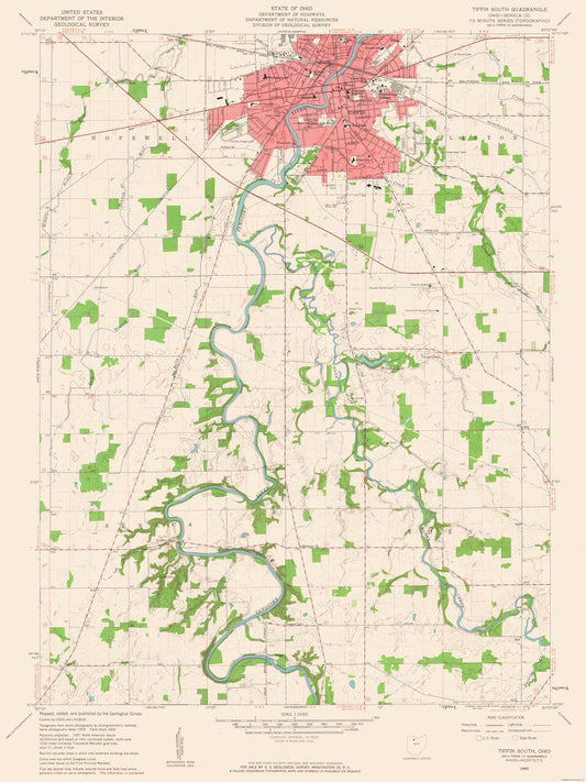 Topographical Map - South Tiffin Ohio Quad - USGS 1960 - 23 x 30.69 - Vintage Wall Art