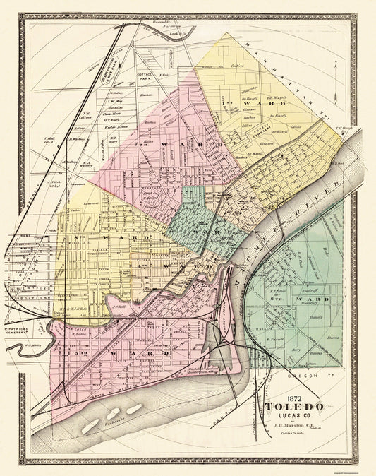 Historic City Map - Toledo Ohio - Marston 1872 - 23 x 29.06 - Vintage Wall Art