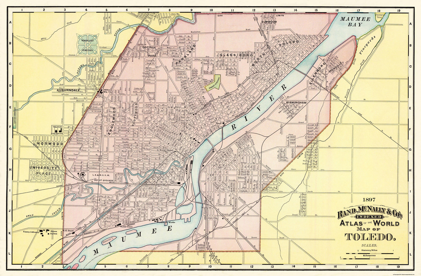 Historic City Map - Toledo Ohio - Rand McNally 1897 - 35.13 x 23 - Vintage Wall Art