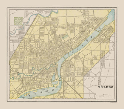 Historic City Map - Toledo Ohio - Cram 1892 - 26.20 x 23 - Vintage Wall Art