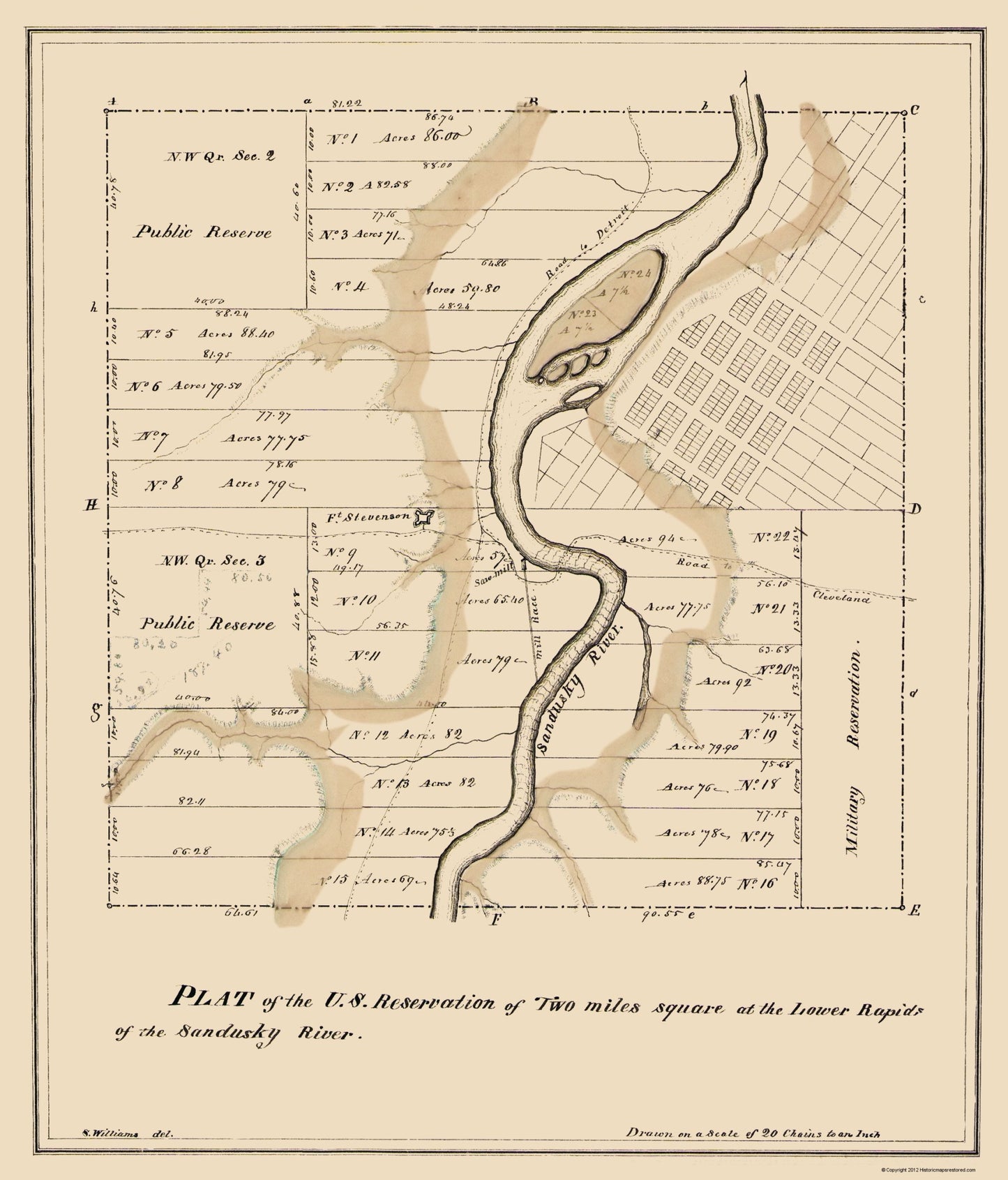 Historic State Map - Ohio Two Miles Square - Williams 1817 - 23x26 - Vintage Wall Art