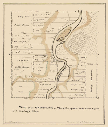 Historic State Map - Ohio Two Miles Square - Williams 1817 - 23x26 - Vintage Wall Art