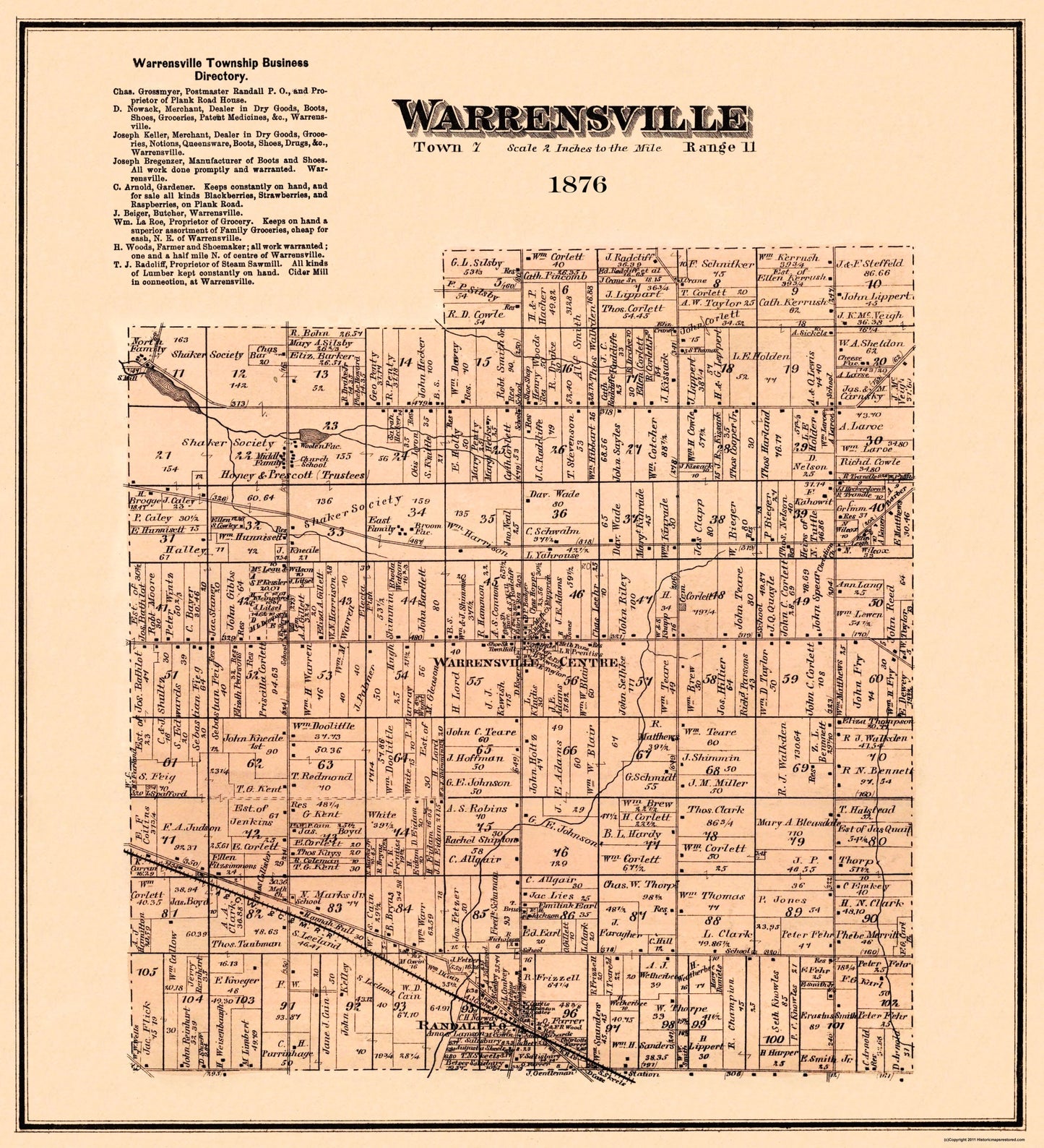 Historic City Map - Warrensville Ohio - Titus 1876 - 23 x 25.25 - Vintage Wall Art