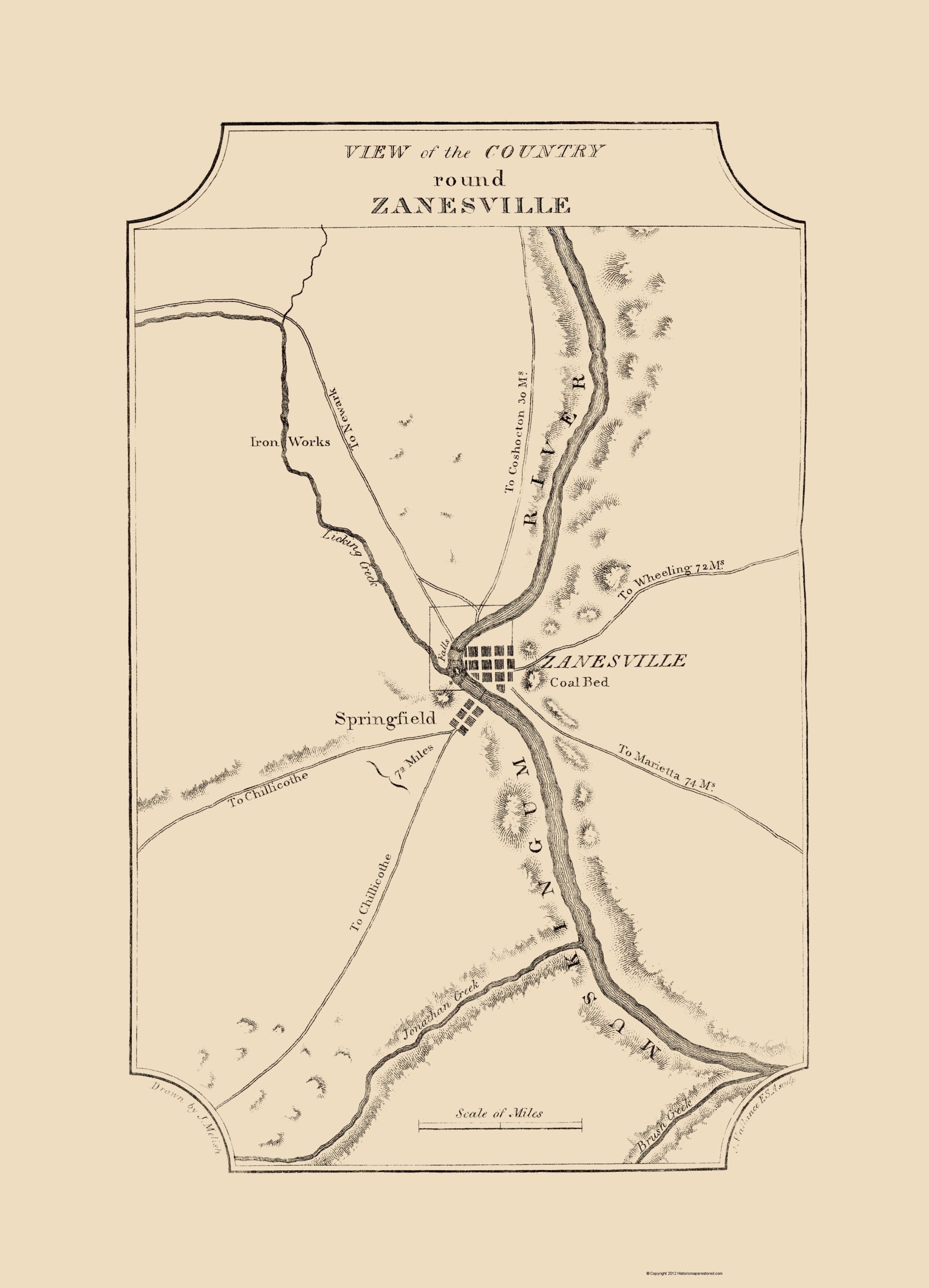 Historic City Map - Zanesville Ohio - Melish 1812 - 23 x 31.88 - Vinta ...