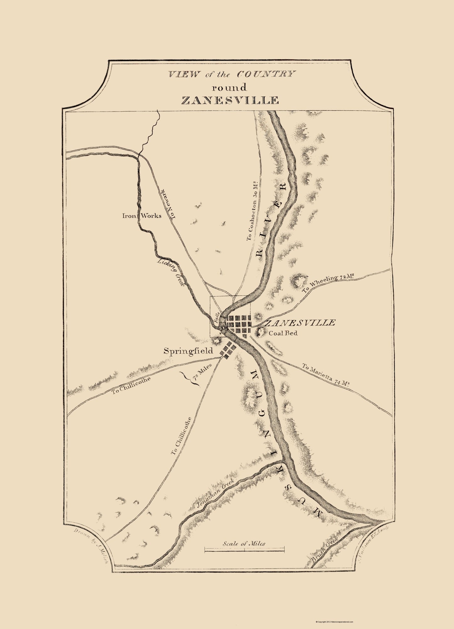 Historic City Map - Zanesville Ohio - Melish 1812 - 23 x 31.88 - Vintage Wall Art