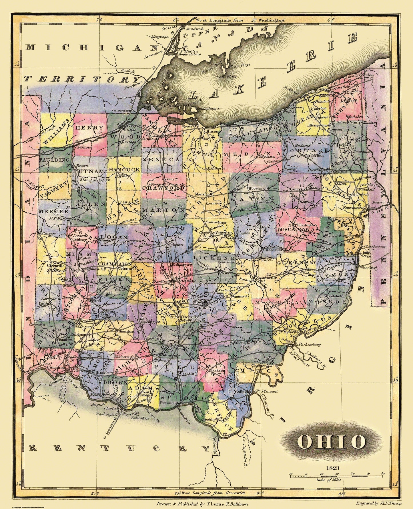 Historic State Map - Ohio - Lucas 1823 - 23 x 28.38 - Vintage Wall Art