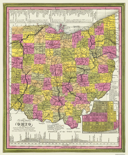 Historic State Map - Ohio with Cincinnati Ohio - Mitchell 1846 - 23 x 27.94 - Vintage Wall Art