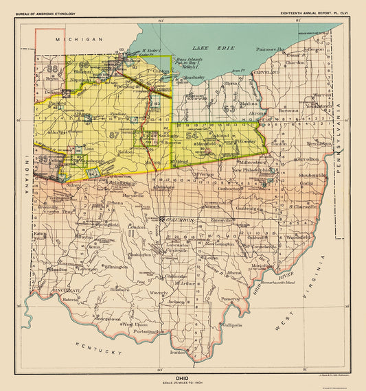 Historic State Map - Ohio Indian Cessation - USGPO 1899 - 23 x 24.57 - Vintage Wall Art