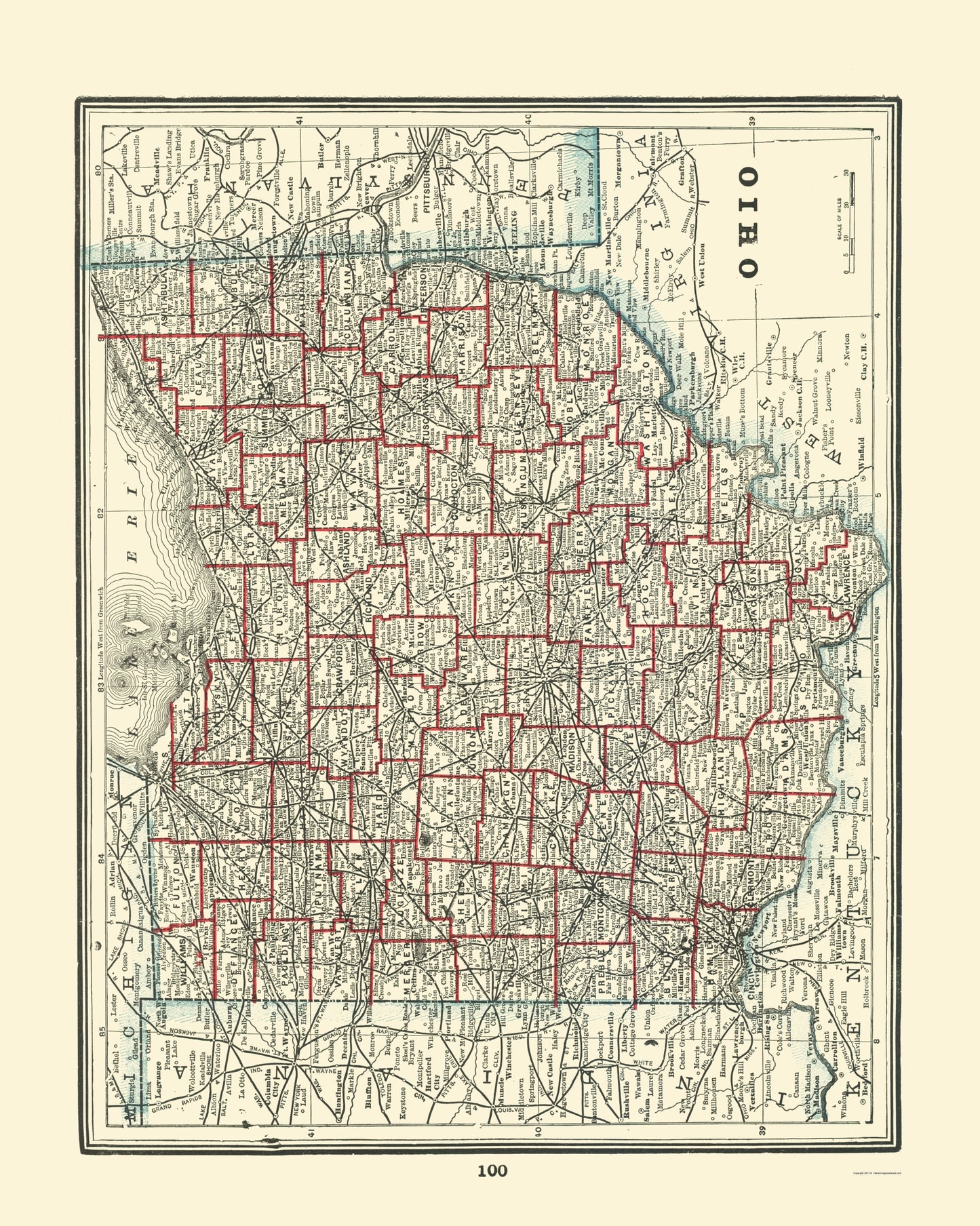 Historic State Map - Ohio - Rathbun 1893 - 23 x 28.77 - Vintage Wall Art