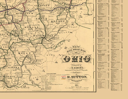 Historic State Map - Ohio - Sabine 1882 - 29.77 x 23 - Vintage Wall Art