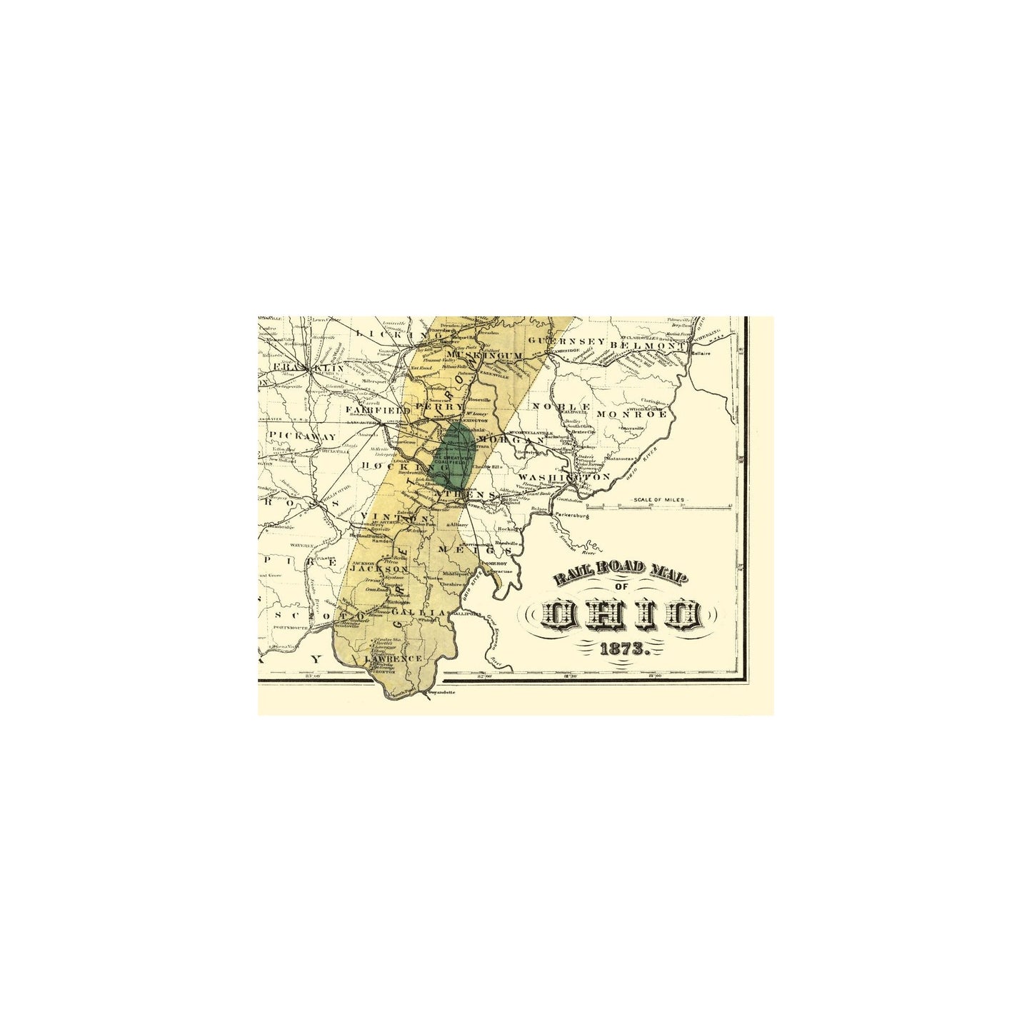 Historic State Map - Ohio Railroads - Gray 1873 - 29.72 x 23 - Vintage ...