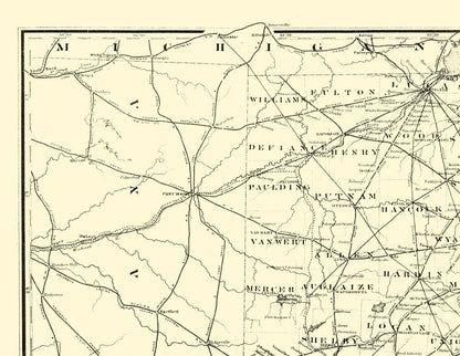 Historic State Map - Ohio Railroads - Gray 1873 - 29.72 x 23 - Vintage Wall Art