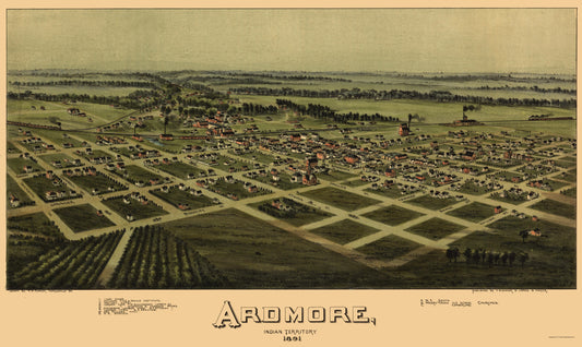 Historic Panoramic View - Ardmore Oklahoma - Fowler 1891 - 23 x 38.60 - Vintage Wall Art