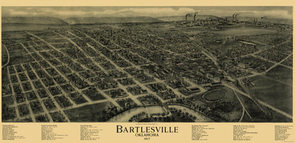 Historic Panoramic View - Bartlesville Oklahoma - Fowler 1917 - 23 x 47.28 - Vintage Wall Art