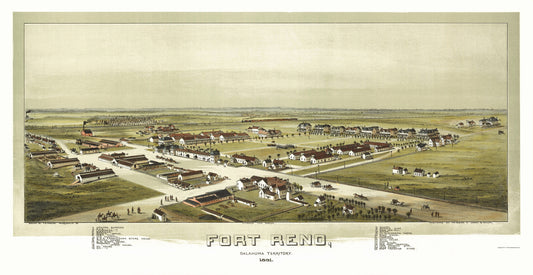 Historic Panoramic View - Fort Reno Oklahoma - Fowler 1891 - 23 x 44.55 - Vintage Wall Art