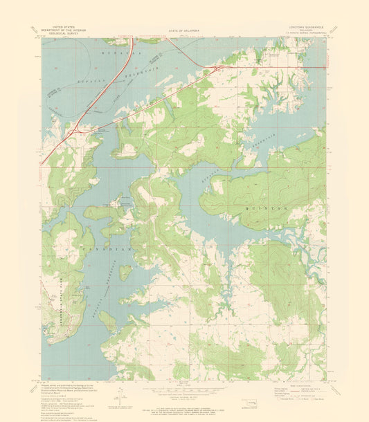 Topographical Map - Longtown Oklahoma Quad - USGS 1971 - 23 x 26.31 - Vintage Wall Art