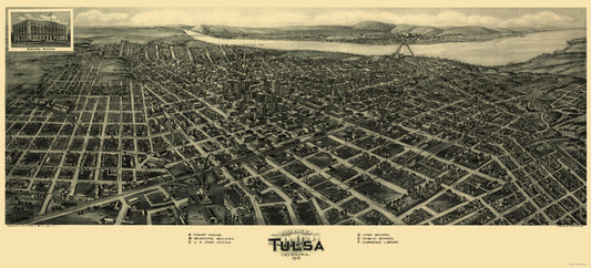 Historic Panoramic View - Tulsa Oklahoma - Fowler 1918 - 23 x 50.76 - Vintage Wall Art