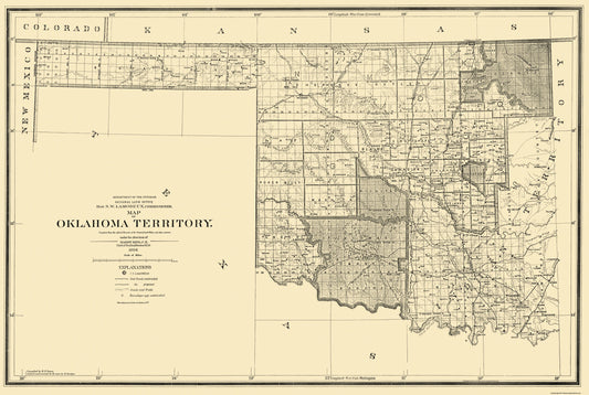 Historic State Map - Oklahoma Arapahoe Territory - King 1894 - 34.25 x 23 - Vintage Wall Art