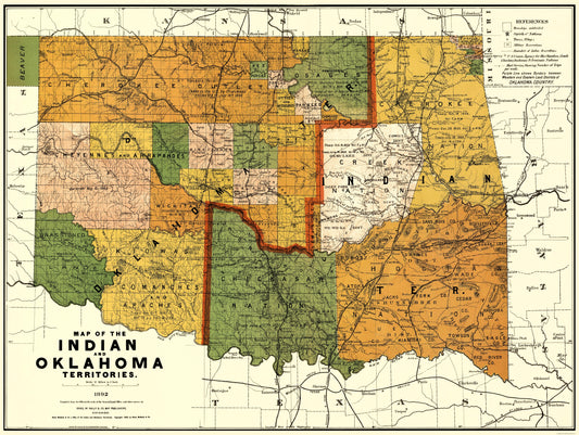 Historic State Map - Oklahoma Indian Territory - Rand McNally 1892 - 23 x 30.59 - Vintage Wall Art