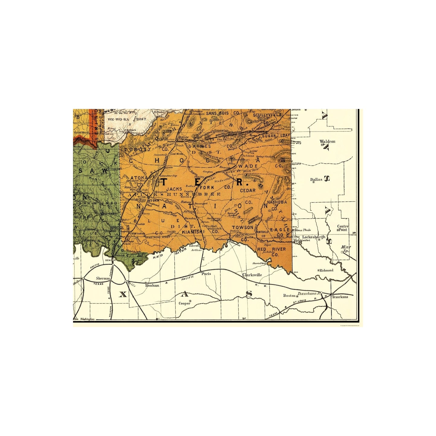 Historic State Map - Oklahoma Indian Territory - Rand McNally 1892 - 23 x 30.59 - Vintage Wall Art