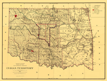 Historic State Map - Oklahoma Indian Territory - Bien 1887 - 23 x 30.29 - Vintage Wall Art