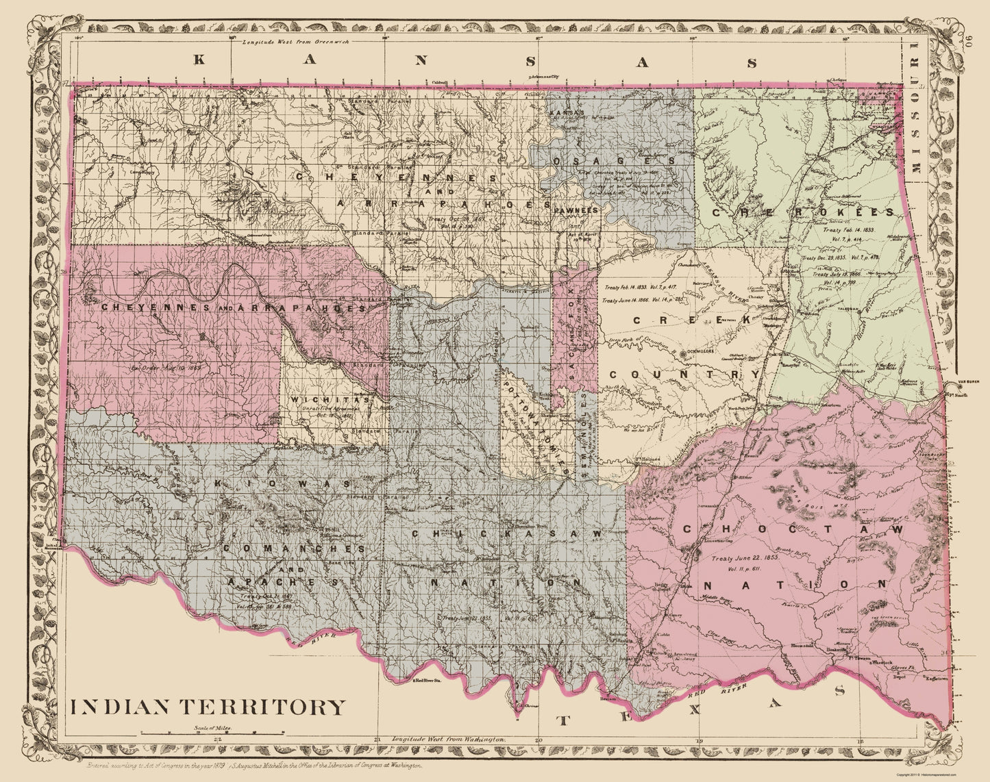 Historic State Map - Oklahoma Indian Territory - Gary 1873 - 23 x 29.10 - Vintage Wall Art