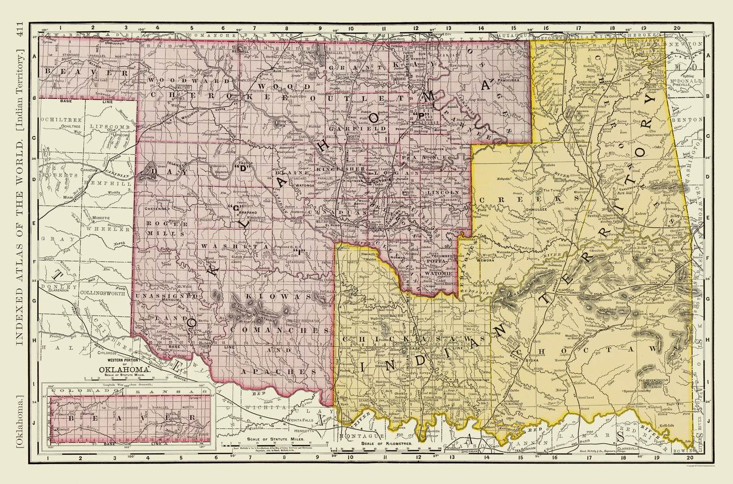 Historic State Map - Oklahoma Indian Territory - Rand McNally 1897 - 23 x 34.82 - Vintage Wall Art